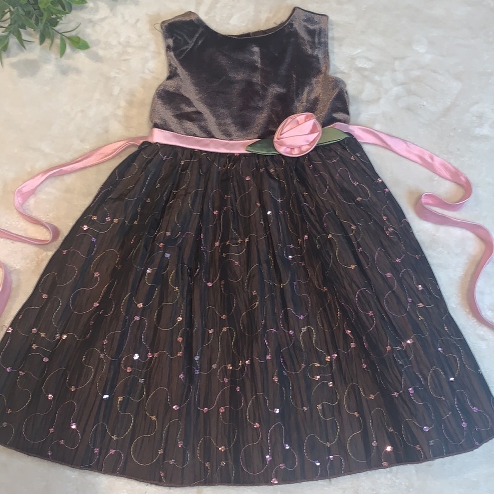 Youngland Brown Velvet Crepe Dress 4T EUC💕